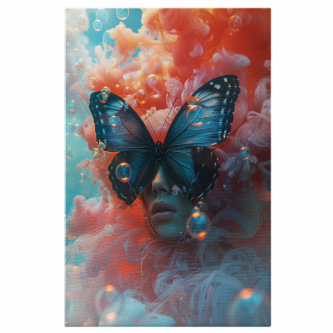 Privire Acoperită de Fluturele Negru - Chipul Anonim din Adiera Roz cu Bule - Pictură Digitală, Marime 40x25CM