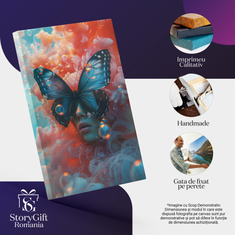 Privire Acoperită de Fluturele Negru - Chipul Anonim din Adiera Roz cu Bule - Pictură Digitală, Marime 40x25CM [1]