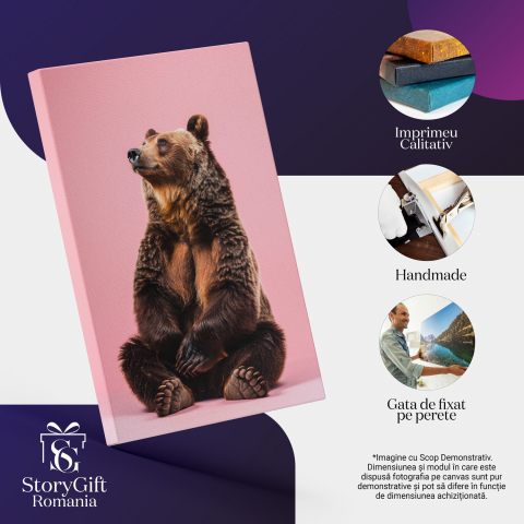 Tablou Canvas Privire Artistică Spre Cer - Urs Grizzly în Calm și Fericire, Marime 40x25CM [1]