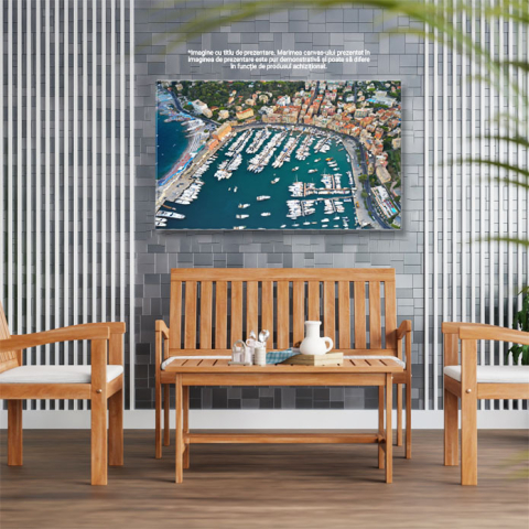 Tablou Canvas Privire de sus asupra unui port cu nave maritime ancorate si iahturi, o imagine pitoreasca ce reda atmosfera marina si agitata a portului Ligurian. 40x25CM [2]