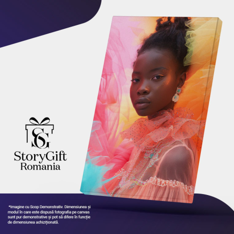 Tablou Canvas Privirea Care Reflectă o Lume Diversă Portretul Femeii cu Rochie Colorată , Pictura Digitala 40x25CM [4]