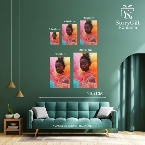 Privirea care Reflectă o Lume Diversă - Portretul Femeii cu Rochie Colorată - Pictură Digitală, Marime 40x25CM [3]