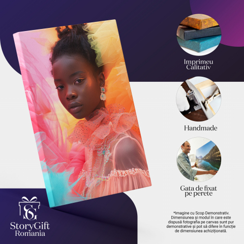 Privirea care Reflectă o Lume Diversă - Portretul Femeii cu Rochie Colorată - Pictură Digitală, Marime 40x25CM [1]