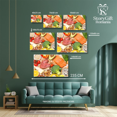 Tablou Canvas Produse alimentare Sanatoase pe Fundal alb  O Varitate Echilibrata si Nutritiva de Legume, Fructe si Carne pentru o Dieta Sanatoasa 40x25CM [4]