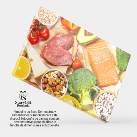 Tablou Canvas Produse alimentare Sanatoase pe Fundal alb  O Varitate Echilibrata si Nutritiva de Legume, Fructe si Carne pentru o Dieta Sanatoasa 40x25CM [3]