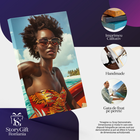 Tablou Canvas - Profil Fată în Lumina Soarelui pe Valuri, Marime 40x25CM [1]