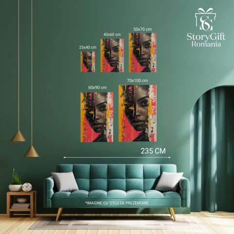 Tablou Canvas - Profilul unei Fete Stropit cu Dare de Vopsea, Nuante de Negru, Roz și Galben, Marime 40x25CM [3]