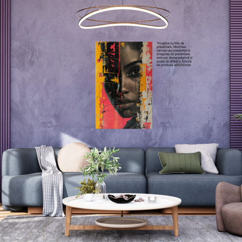 Tablou Canvas - Profilul unei Fete Stropit cu Dare de Vopsea, Nuante de Negru, Roz și Galben, Marime 40x25CM [2]