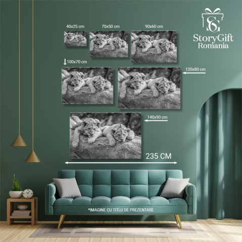 Tablou Canvas Pui de Leu Asezati pe un Trunchi Cazut, Feline, Safari, Natur 2785 40x25CM [4]