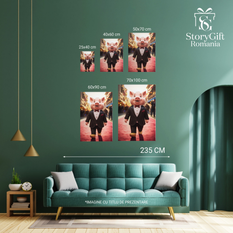 Purceluș în Costum Negru pe Covor Roșu - Pictură Digitală pentru Copii, Marime 40x25CM [2]