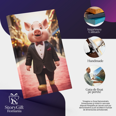 Purceluș în Costum Negru pe Covor Roșu - Pictură Digitală pentru Copii, Marime 40x25CM [1]