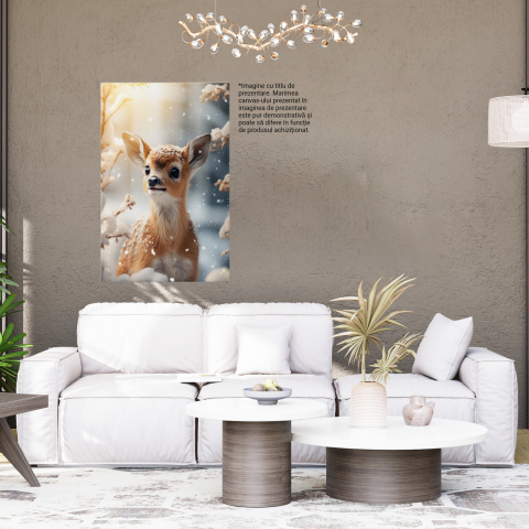 Pui de Căprioară Drăguț Contemplând Ramurile Înzăpezite ale unui Copac - Pictură Digitală, Marime 40x25CM [3]