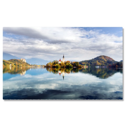 Apă & Natură - Tablou Canvas Rasarit de Soare Colorat pe Lacul Bled in Alpii Juliene Lac Bled, Slovenia, Alpii Juliene, Peisaj, Natura 1399 40x25CM