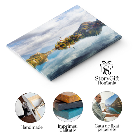 Tablou Canvas Rasarit de Soare Colorat pe Lacul Bled in Alpii Juliene Lac Bled, Slovenia, Alpii Juliene, Peisaj, Natura 1399 40x25CM [1]