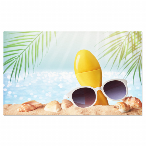 Tablou Canvas Răsfăț de Vară: Cosmetice pentru Plajă, Marime 40x25CM