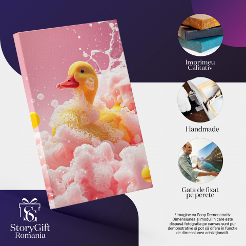 Tablou Canvas Rățușca Jucăușă cu Bule de Săpun, Marime 100x70CM [1]