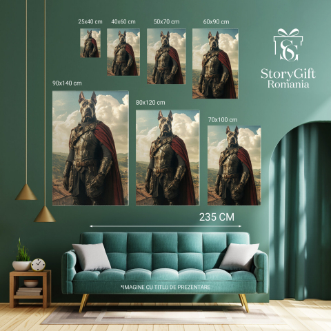  Tablou Canvas Personalizat Cavaler Regal Cu Armură Și Căpă Roșie Deasupra SatuluiMarime 140x90CM [5]