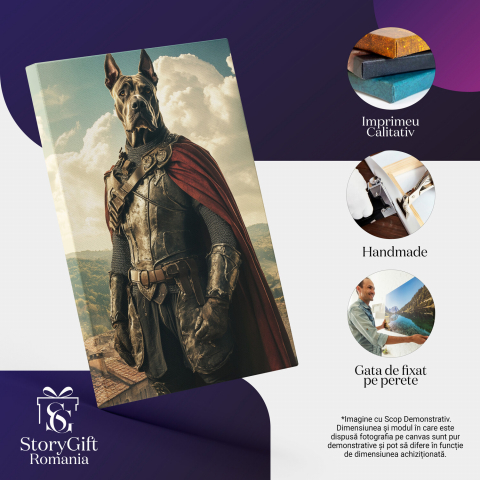  Tablou Canvas Personalizat Cavaler Regal Cu Armură Și Căpă Roșie Deasupra SatuluiMarime 140x90CM [3]