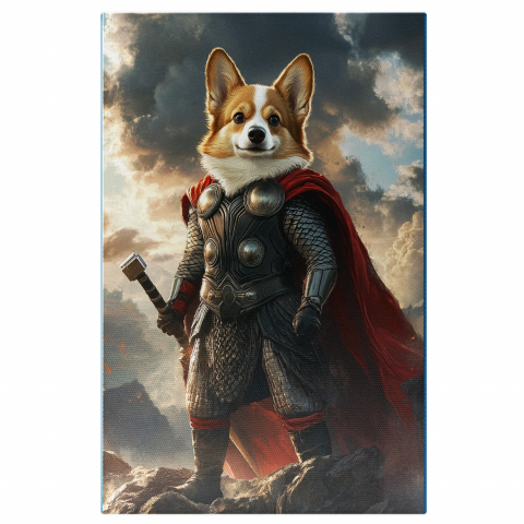 Războinici -  Tablou Canvas Personalizat Războinic Pe Stâncă Cu Armură Din Fier Și Sabie Stil ThorMarime 40x25CM