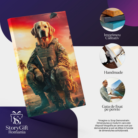  Tablou Canvas Personalizat Soldat American Sub Cer Roșu Cu Elicopter De LuptăMarime 40x25CM [3]