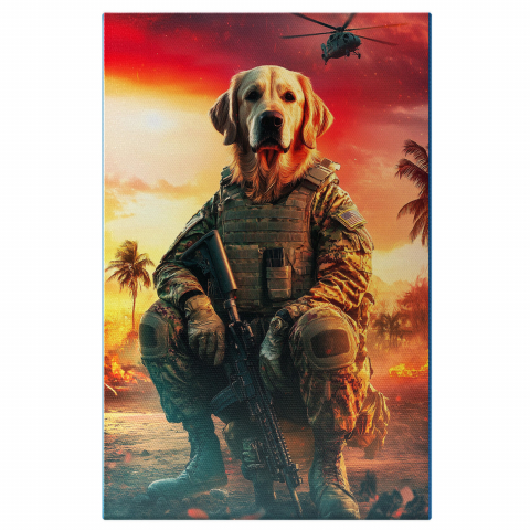 Războinici -  Tablou Canvas Personalizat Soldat American Sub Cer Roșu Cu Elicopter De LuptăMarime 40x25CM