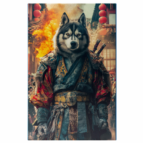 Războinici -  Tablou Canvas Personalizat Războinic Asiatic Cu Armură Colorată Pe Străzile Din JaponiaMarime 40x25CM