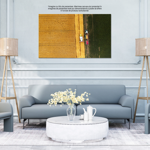 Marimea 40x25CM - Tablou Canvas: Recolta Agricola - Combina, Campuri, Agricultura, Tehnologie Drone 40x25CM