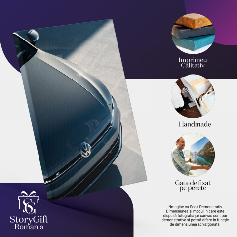 Tablou Canvas - Reflexia Eleganței Volkswagen și Jocul de Lumini, Marime 40x25CM [1]
