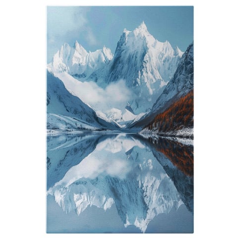 Apă & Natură - Reflexia Munților Înzăpeziți în Oglinda de Apă - Pictură Digitală, Marime 40x25CM