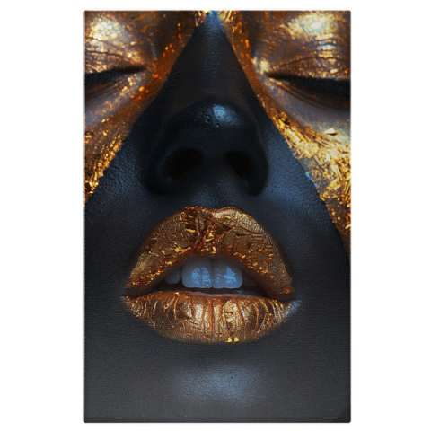 Abstract - Tablou Canvas Reflexiile Seducției Ochi Închiși și Buze Aurii Efect Strălucitor Glam , Pictura Digitala 40x25CM