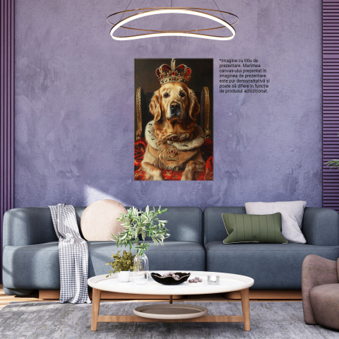 Tablou Canvas Regalitate cu Lăbuțe - Câine Golden Retriever Tolănit pe Capa Roșie, Marime 40x25CM [2]