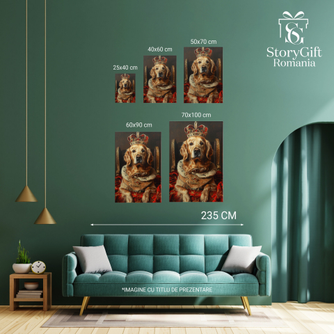 Tablou Canvas Regalitate cu Lăbuțe - Câine Golden Retriever Tolănit pe Capa Roșie, Marime 40x25CM [3]