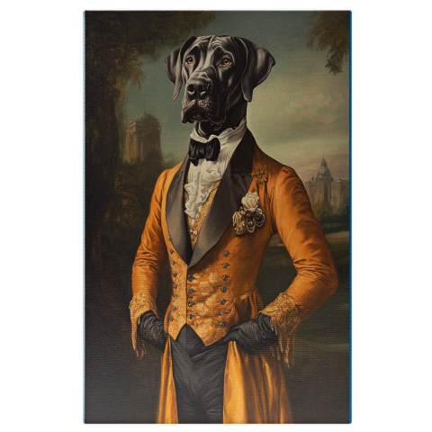 Personalizate cu Animalul Tau -  Tablou Canvas Personalizat Rege Regal Cu Sacou Portocaliu Și Floare RozMarime 140x90CM