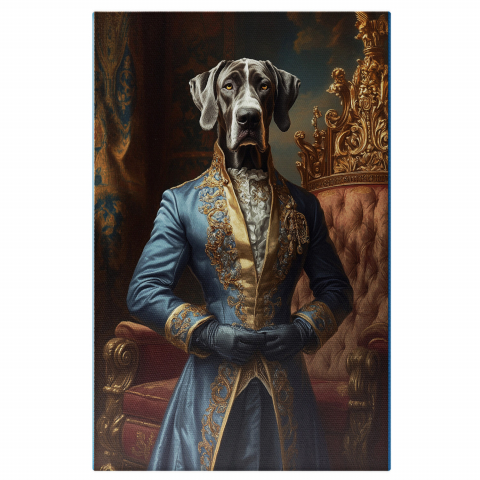 Personalizate cu Animalul Tau -  Tablou Canvas Personalizat Rege Regal Cu Jachetă Albastră Și Detalii AuriiMarime 140x90CM