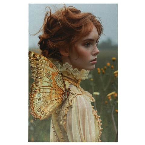 Regele Fluturilor pe Umărul Fetei - Pictură Digitală cu Frumusețe Florală, Marime 40x25CM