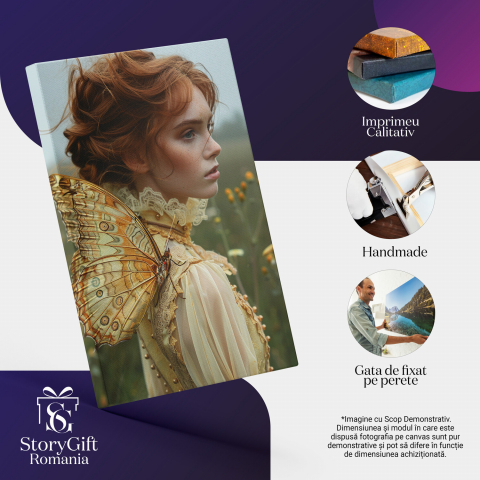 Regele Fluturilor pe Umărul Fetei - Pictură Digitală cu Frumusețe Florală, Marime 40x25CM [1]