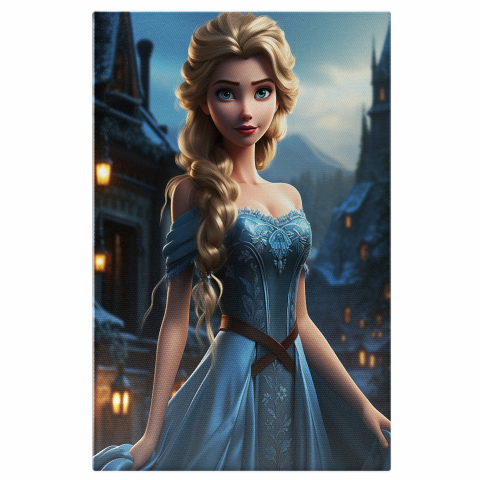 Personaje Desene Animate - Tablou Canvas - Regina Elsa din Frozen în Regatul Frumuseții, Marime 40x25CM