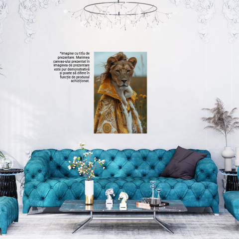 Tablou Canvas Regina Leoaică în Veșminte Regale Aurii și Coadă Măreață Privire în Câmp , Pictura Digitala 40x25CM [1]