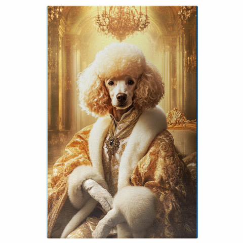 Regal -  Tablou Canvas Personalizat Regina Pe Tron Auriu Cu Haină De Blană Și MedalionMarime 40x25CM