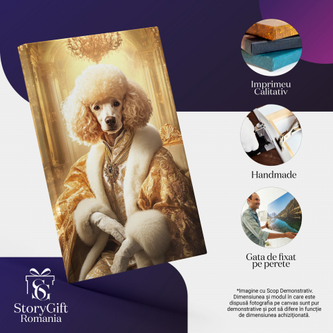  Tablou Canvas Personalizat Regina Pe Tron Auriu Cu Haină De Blană Și MedalionMarime 40x25CM [3]