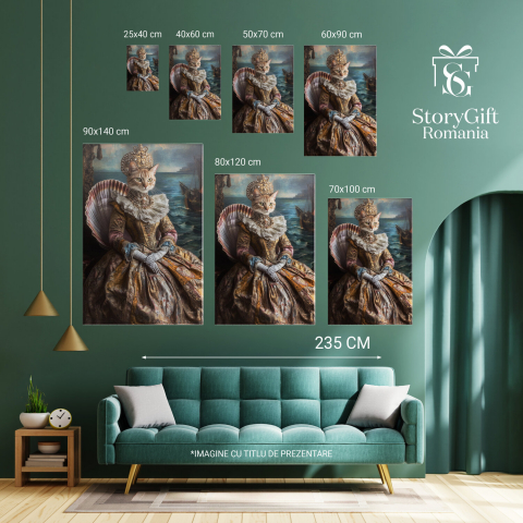  Tablou Canvas Personalizat Regina Pe Tron Scoică Cu Rochie Galbenă Și Coliere De PerleMarime 40x25CM [5]