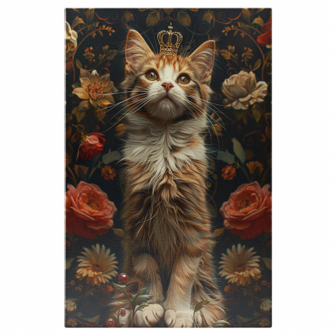 Pisici - Regina Pisică cu Coroană și Flori, Marime 40x25CM