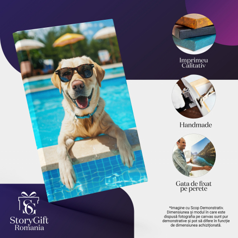Tablou Canvas Labrador Retriever Relaxând la Piscină cu Ochelari de Soare | Pictură Digitală Fancy, Marime 40x25CM [1]
