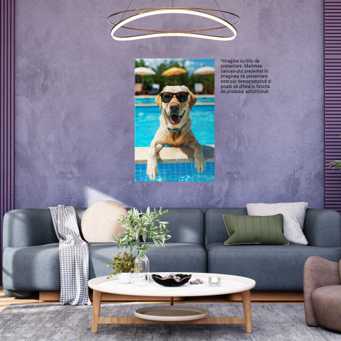 Tablou Canvas Labrador Retriever Relaxând la Piscină cu Ochelari de Soare | Pictură Digitală Fancy, Marime 40x25CM [2]