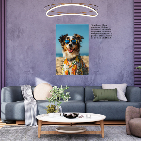 Tablou Canvas Cățel Australian Shepherd în Cămașă de Vacanță pe Plajă - Pictură Digitală, Marime 40x25CM [2]