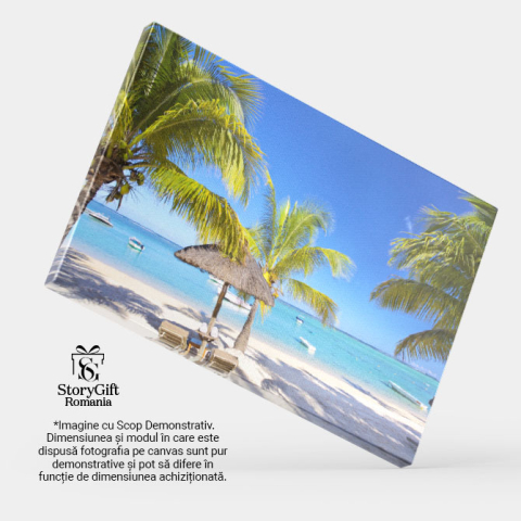 Tablou Canvas: Relaxare pe Plaja Mauritius - Paradis si Liniste Sub Umbrela 40x25CM [3]