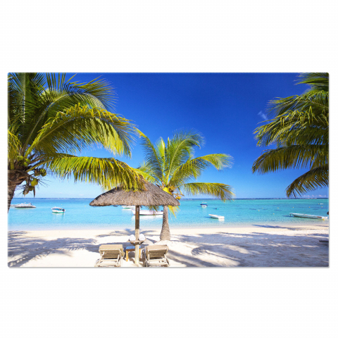 Plajă - Tablou Canvas: Relaxare pe Plaja Mauritius - Liniște și Paradis Tropical, Marime 40x25CM