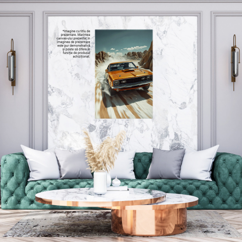 Tablou Canvas Mașină Retro Galben-Mustar pe Drum de Munte, Marime 40x25CM [2]