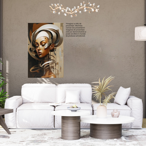 Robot Feminin cu Buzele Mari și Ochii Închiși, Împrejmuit de Cercuri Albe - Pictură Digitală, Marime 40x25CM [3]