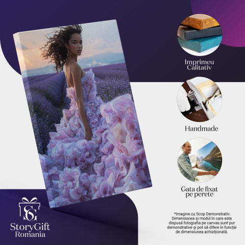 Rochia Mov a Fetei ce Continuă Peisajul Lavandei - Pictură Digitală cu Nuante de Mov, Marime 40x25CM [1]